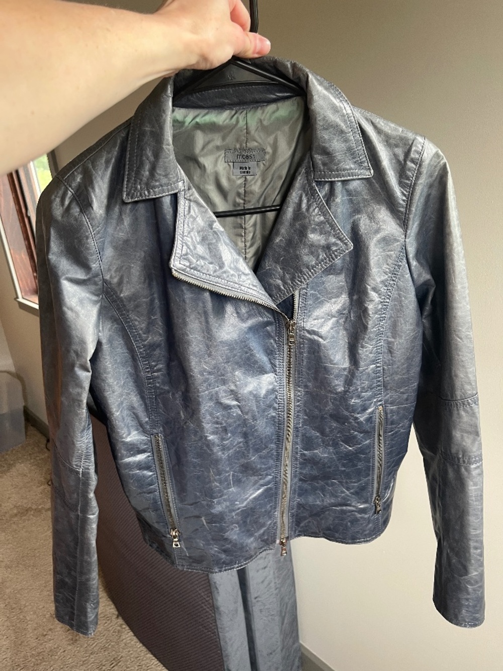 NWOT Vintage M0851 Distressed Grey 100% Leather Moto/Biker Jacket Size 2